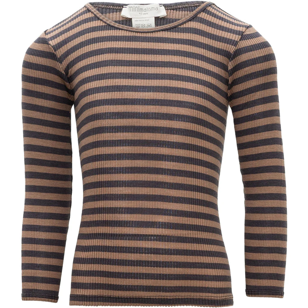 T-shirt Atlantic en laine mérinos almost black-nut stripes