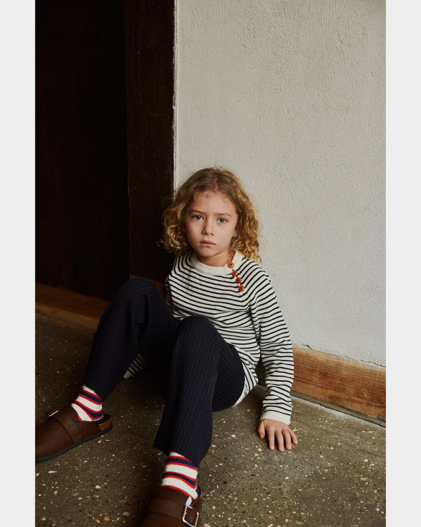 Pull laine mérinos écru/navy