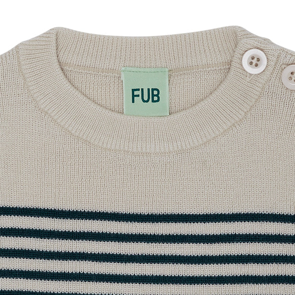 Pull laine fine écru/teal en laine mérinos certifiée OEKO-TEX - Sélection FUB sur amaetc.com, concept store eco friendly pour enfants