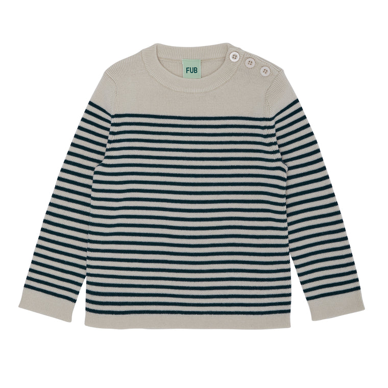 Pull laine fine écru/teal en laine mérinos certifiée OEKO-TEX - Sélection FUB sur amaetc.com, concept store eco friendly pour enfants