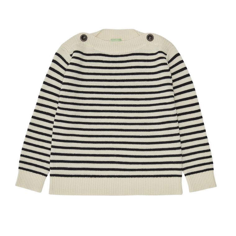 Pull écru/dark navy en laine mérinos certifiée OEKO-TEX - Sélection FUB sur amaetc.com, concept store eco friendly pour enfants