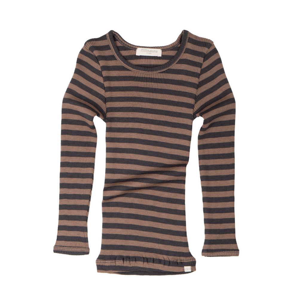 T-shirt Atlantic en laine mérinos Almost black-Nut Stripes - Sélection Minimalisma à retrouver sur amaetc.com, concept store eco friendly pour enfants