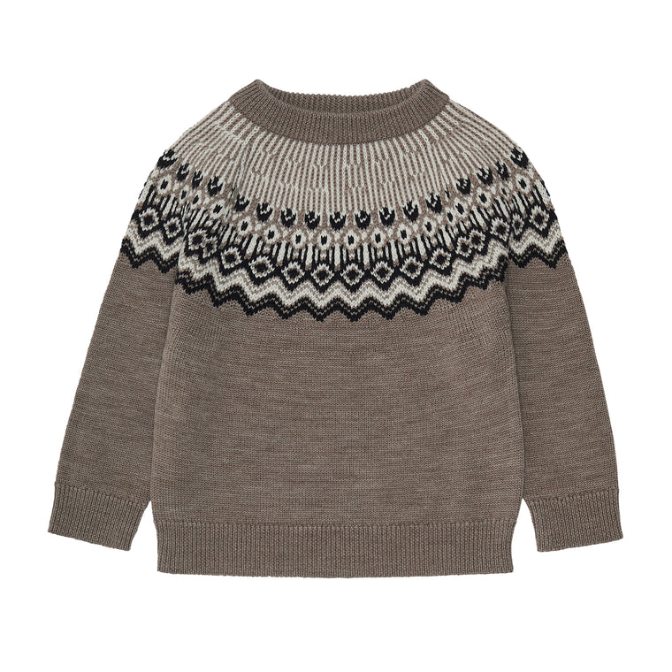 Pull Fair Isle laine mérinos beige melange