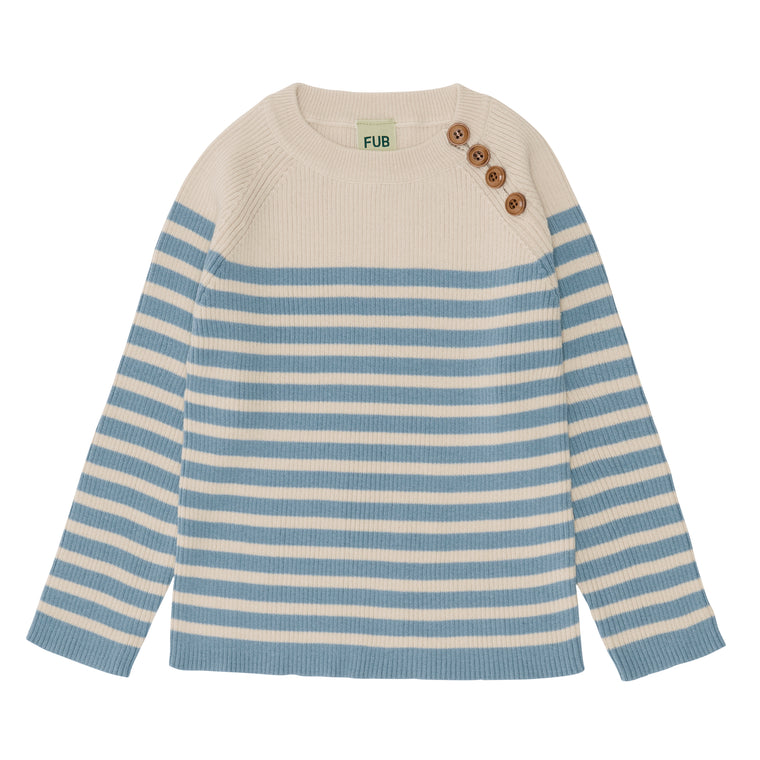 Pull à rayures en coton bio cloudy blue/écru label GOTS - Sélection FUB sur amaetc.com, concept store eco friendly pour enfants