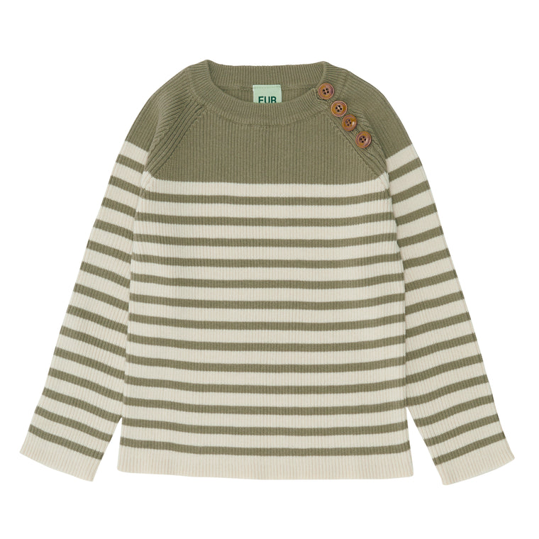 Pull à rayures en coton bio sage/écru label GOTS - Sélection FUB sur amaetc.com, concept store eco friendly pour enfants