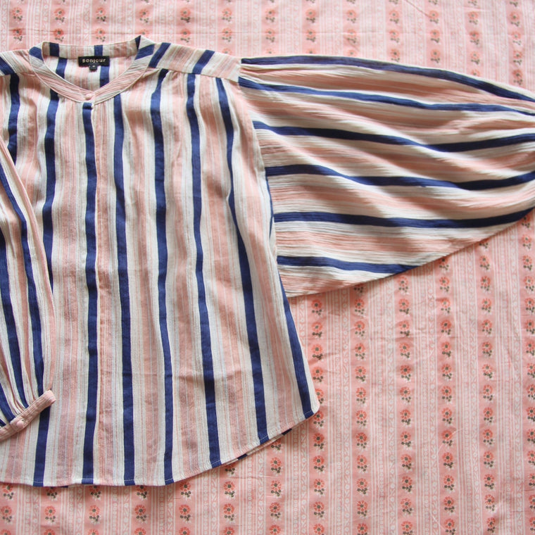 Blouse femme rayure transat, collection Bonjour "Spring" SS21- Sélection Bonjour à retrouver sur amaetc.com, concept store eco friendly pour enfants