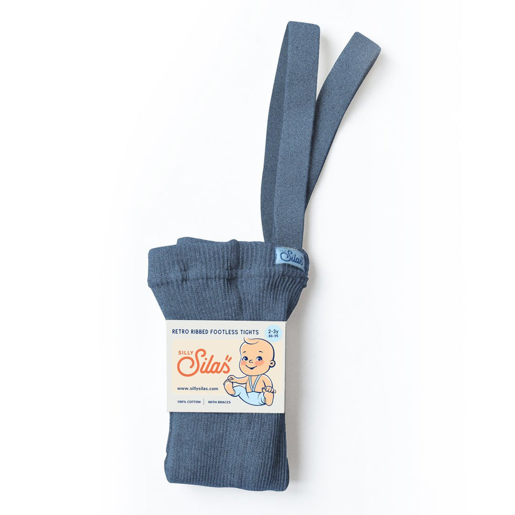 Collants côtelés sans pieds bleu acier en coton biologique - Sélection Silly Silas à retrouver sur amaetc.com, concept store eco friendly pour enfants