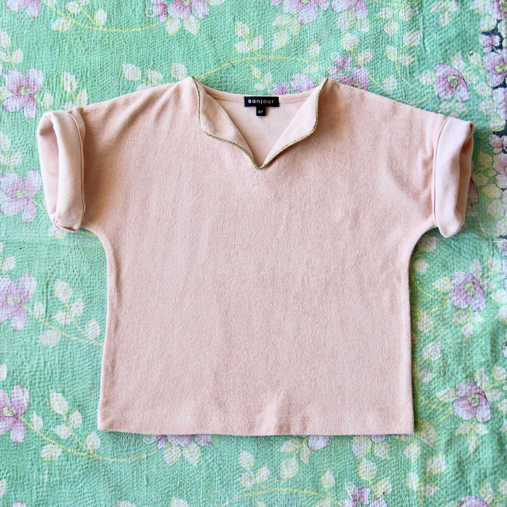 T-shirt éponge rose, collection Bonjour "Summer" SS21- Sélection Bonjour à retrouver sur amaetc.com, concept store eco friendly pour enfants