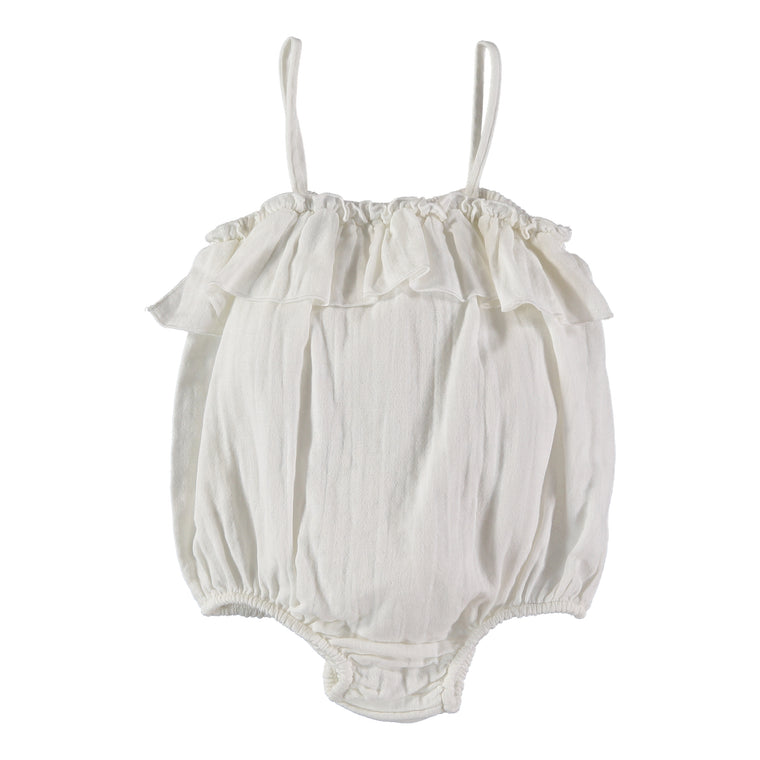 Barboteuse Swimsuit Off white en gaze de coton 100% biologique - Sélection Liilu à retrouver sur amaetc.com, concept store eco friendly pour enfants